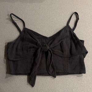 Aerie Black Tie-Front Crop Top